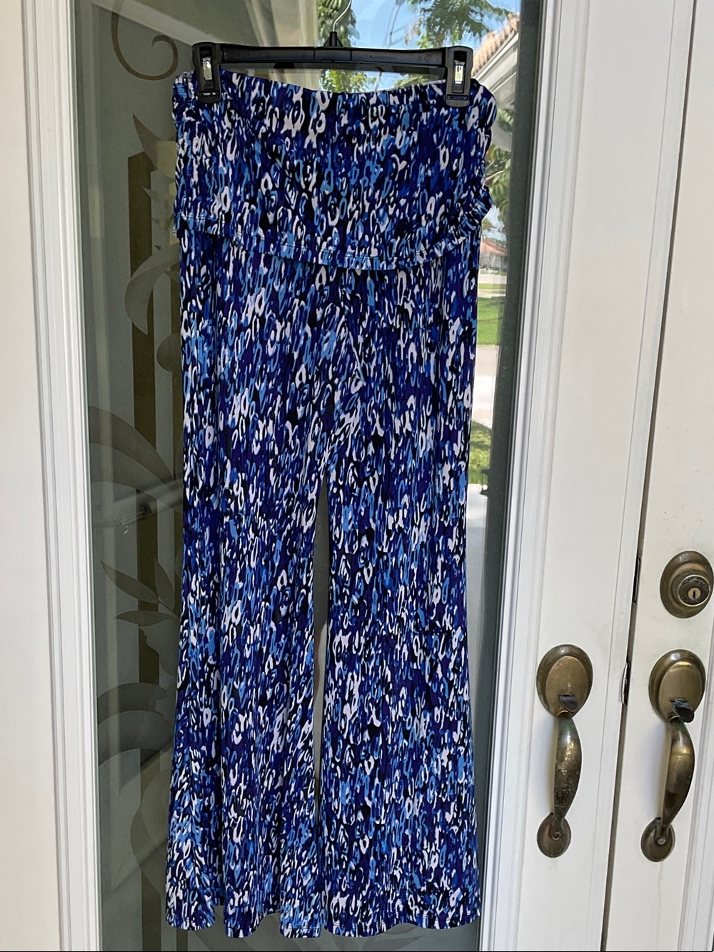 Women’s Blue Printed Wide-Leg Jumpsuit Pants